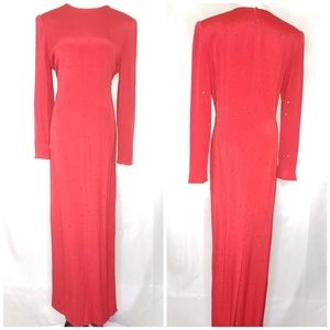 Vtg 80/90 David Hayes Sequins Full Length Red Dress